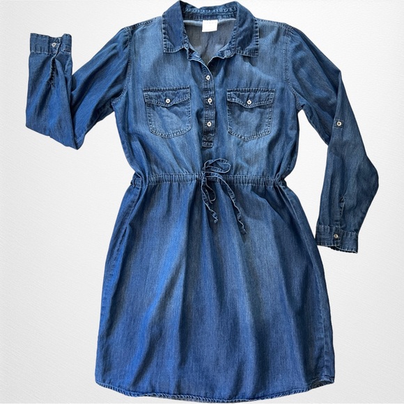 Serra Chambray Shirtdress Medium Blue Long Sleeve Button Up Shirt Dress - Picture 10 of 10